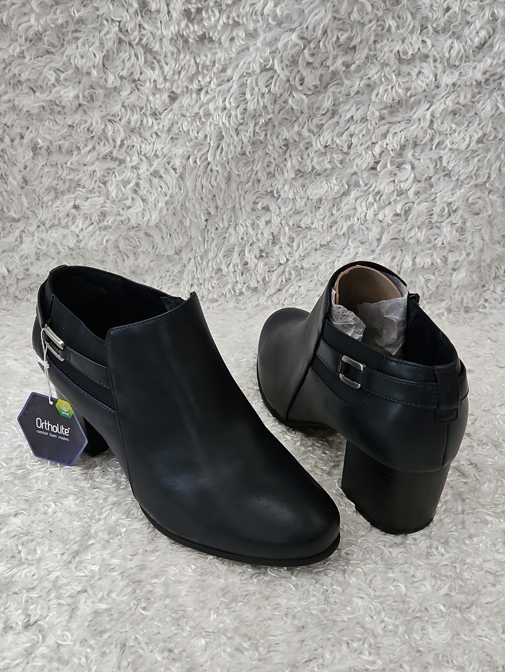 Women's Ankle Booties with Buckle Detail Dark Navy Wide Width Sz 10